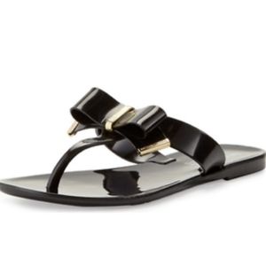 Michael Kors Black Jelly Bow Flip Flops, Size 10